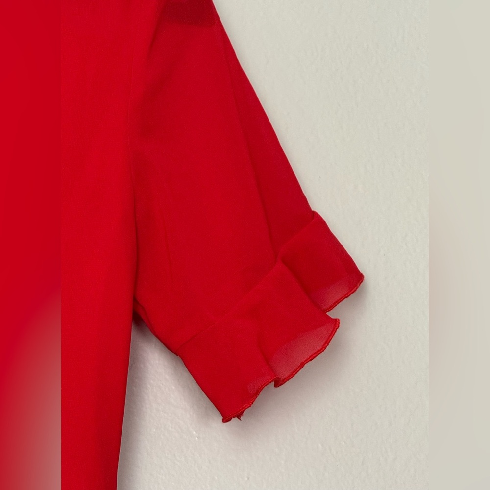 PrettyLittleThing Red Chiffon Ruffle Layer Maxi Dress Size 4 - Picture 9 of 11